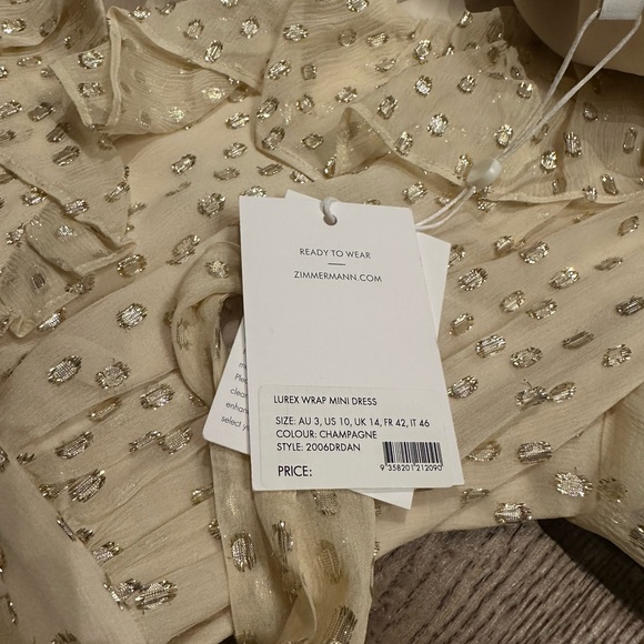 Zimmermann Cream Metallic Dot Long-Sleeve Mini Dress - Picture 15 of 16